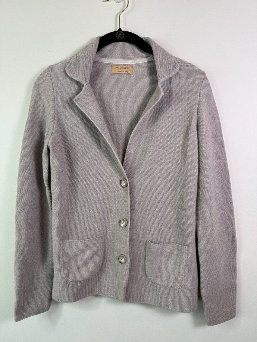 Falconeri Extra Fine Merino Wool Grey Knit Blazer Jacket Made In Italy XS